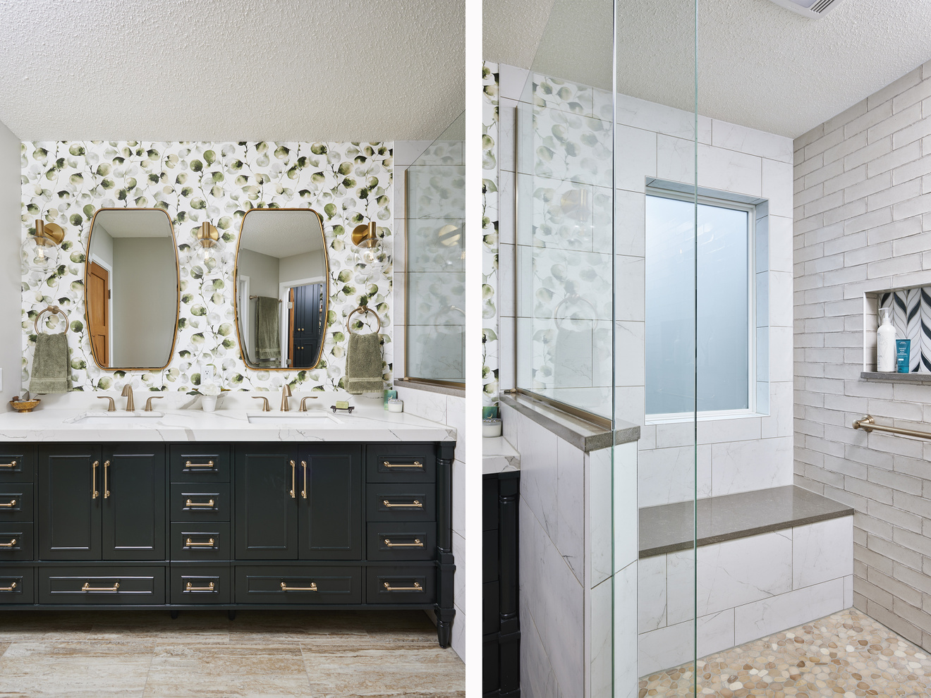 AFTER: Custom vanity with full-length mirror and dual sink.