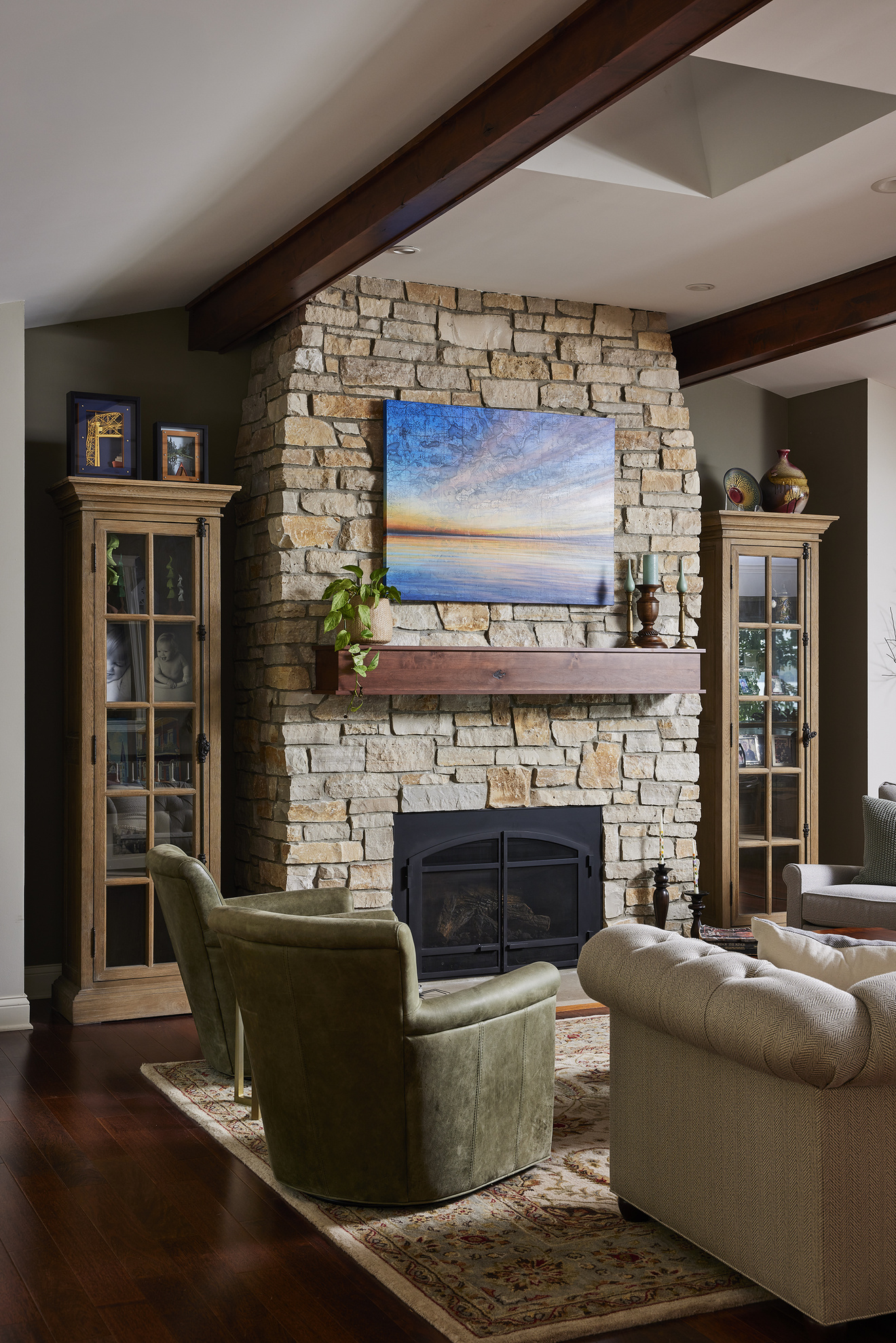 Living room stone fireplace remodel_Murphy Bros._Mound