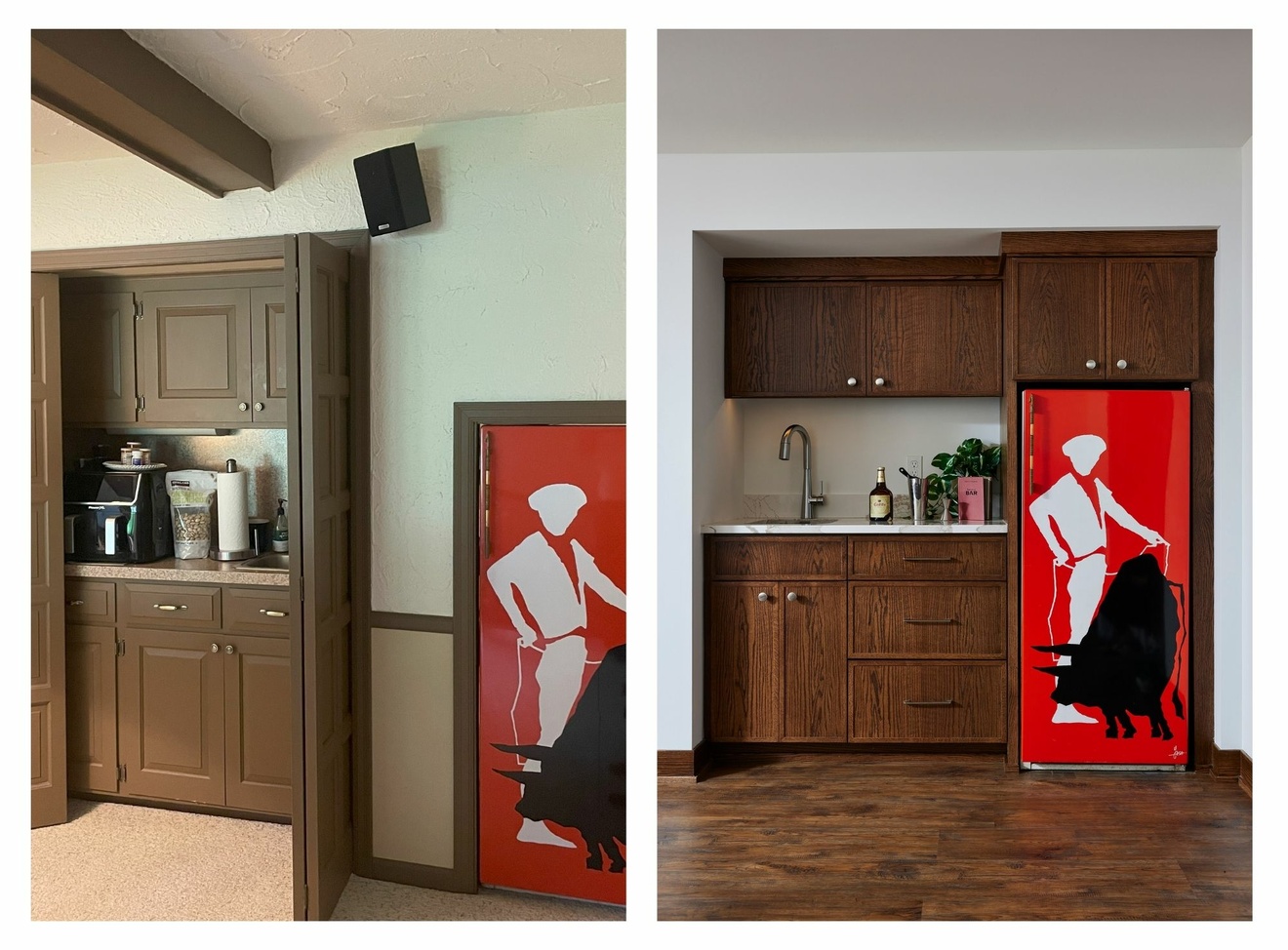 Lower level wet bar beforea nd after_Murphy Bros._Minnetonka