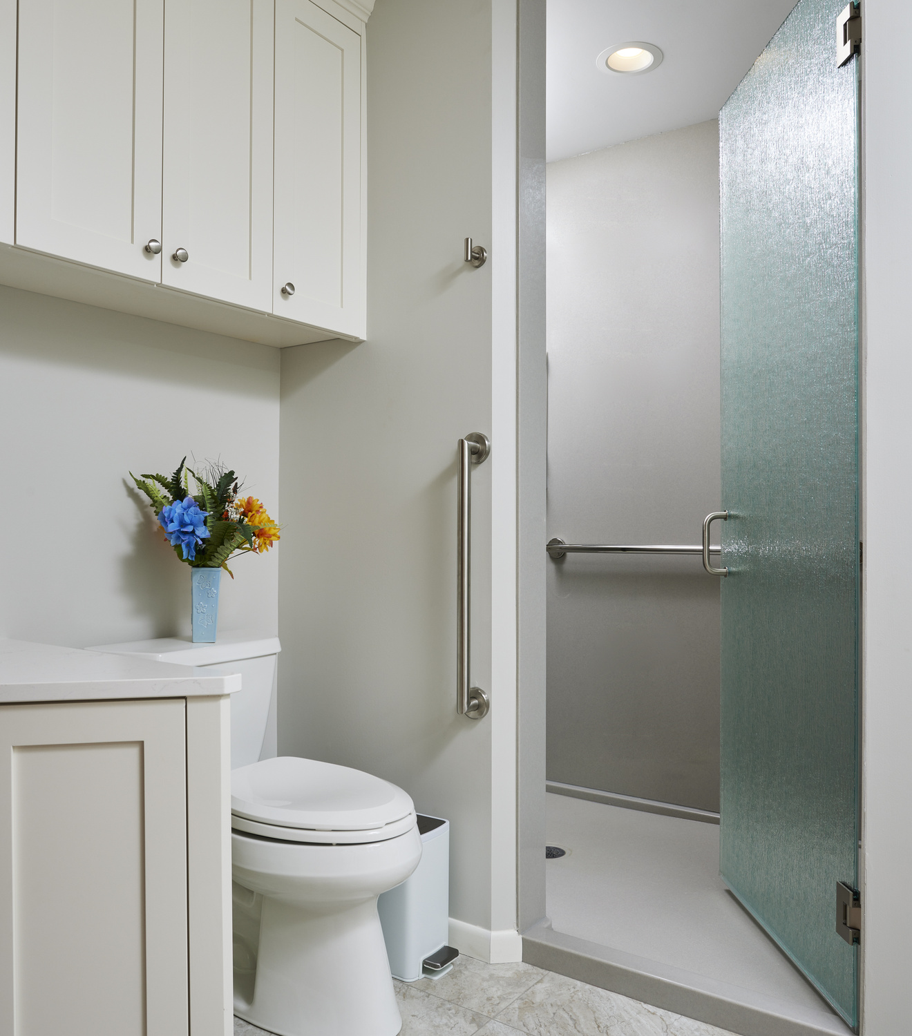 Bathroom grab bars for ease of use.